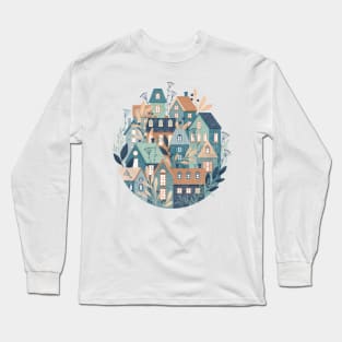 Floral town-Teal Long Sleeve T-Shirt